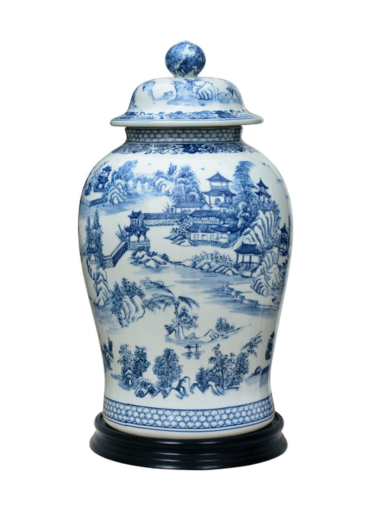 Blue and White Blue Willow Porcelain Temple Jar 19