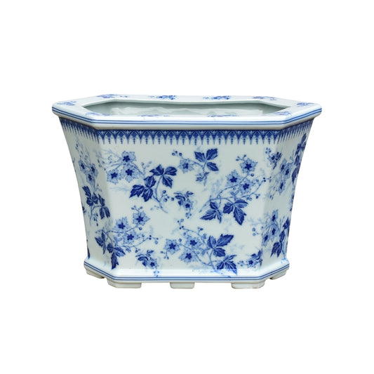 Blue and White Hexagonal Floral Cachepot