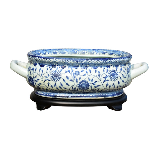 Blue & White Porcelain Foot Bath Basin Chinese Floral Motif with Base