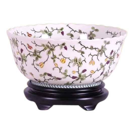 Chinese Multi Color Floral Porcelain Bowl w Base 14" Diameter