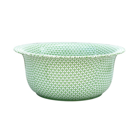 Green Geometric Porcelain Lipped Bowl 16" Diameter