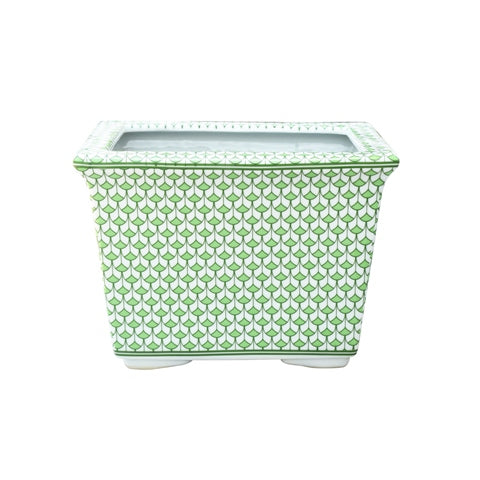 Green Geomtric Porcelain Rectangular Cachepot