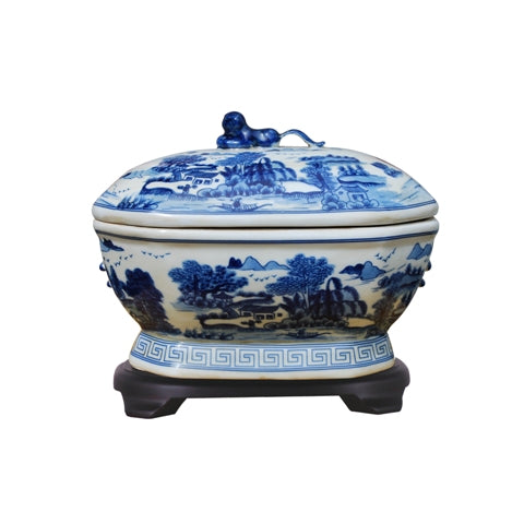 Blue and White Porcelain Landscape Tureen