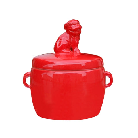 Red Porcelain Candy Jar 7"