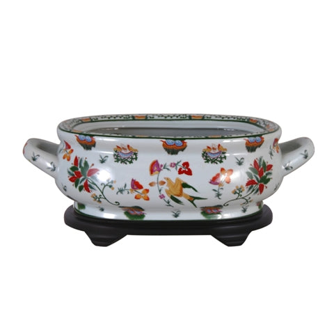 Floral Bird Motif Porcelain Foot Bath With Base 16" Length