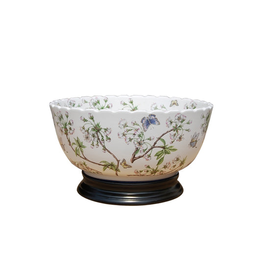 Cherry Blossom Scalloped Porcelain Bowl 14"