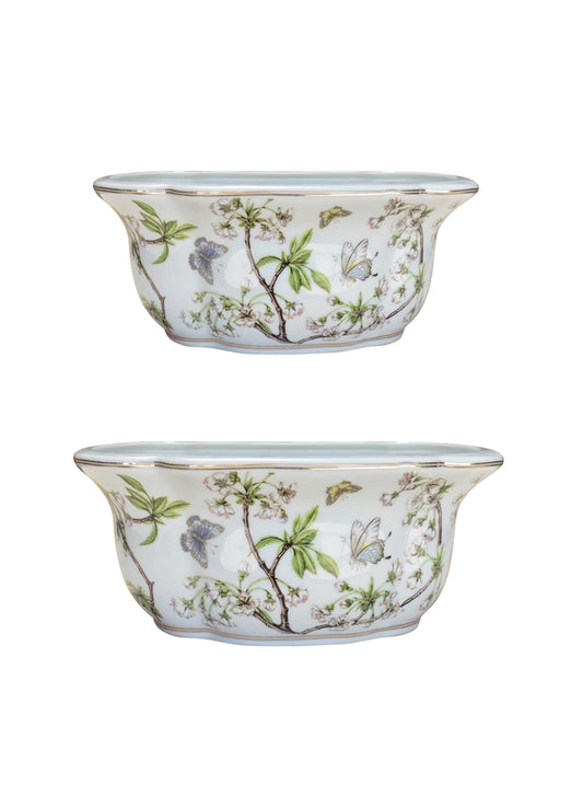 Cherry Blossom Set Oval Porcelain Planter Set