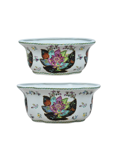 Set of 2 Tobacco Leaf Porcelain Oval Planter