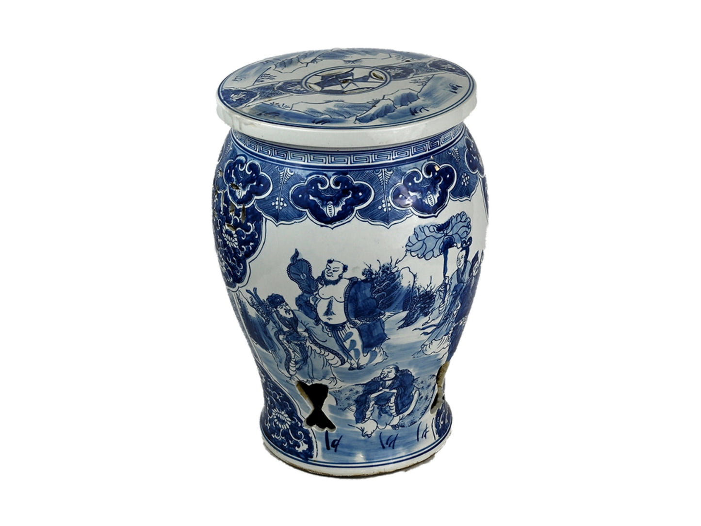 Chinese Blue and White Porcelain 8 Immortals Round Drum Garden Stool 18"